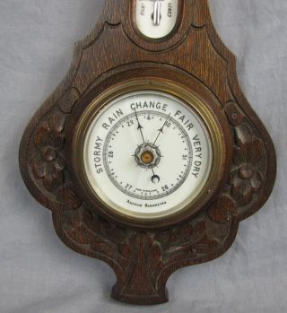 Antique English Aneroid Barometer & Thermometer Porcelain Faces photo