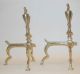 Pr.  Of Continental Brass Andirons - Mid To Late 19th C Hearth Ware photo 1