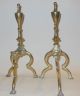 Pr.  Of Continental Brass Andirons - Mid To Late 19th C Hearth Ware photo 3