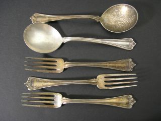 Vintage Reed And Barton Silverplate 1900s L3 Dinner Forks 2 Serving Spoons photo