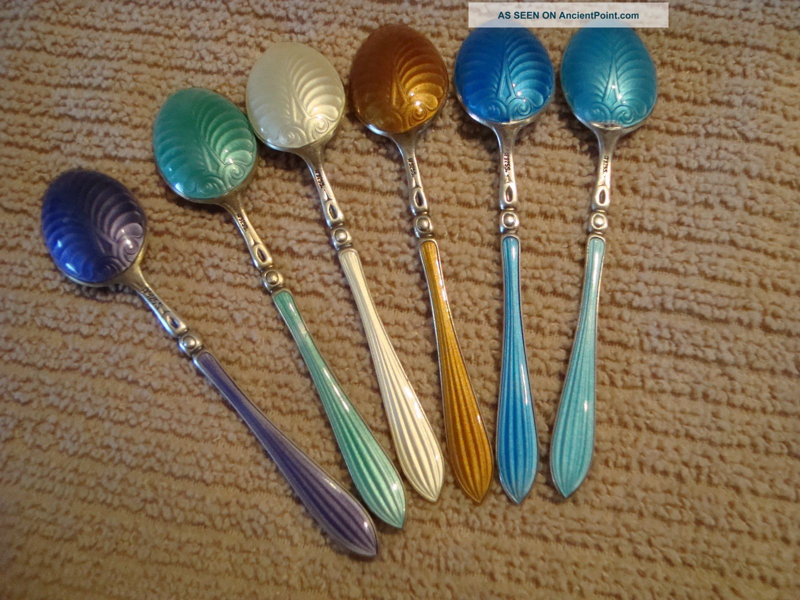 Set Of 6 Sterling & Enamel Demitasse Spoons O H Rasmussen Galasmed Tensberg Souvenir Spoons photo
