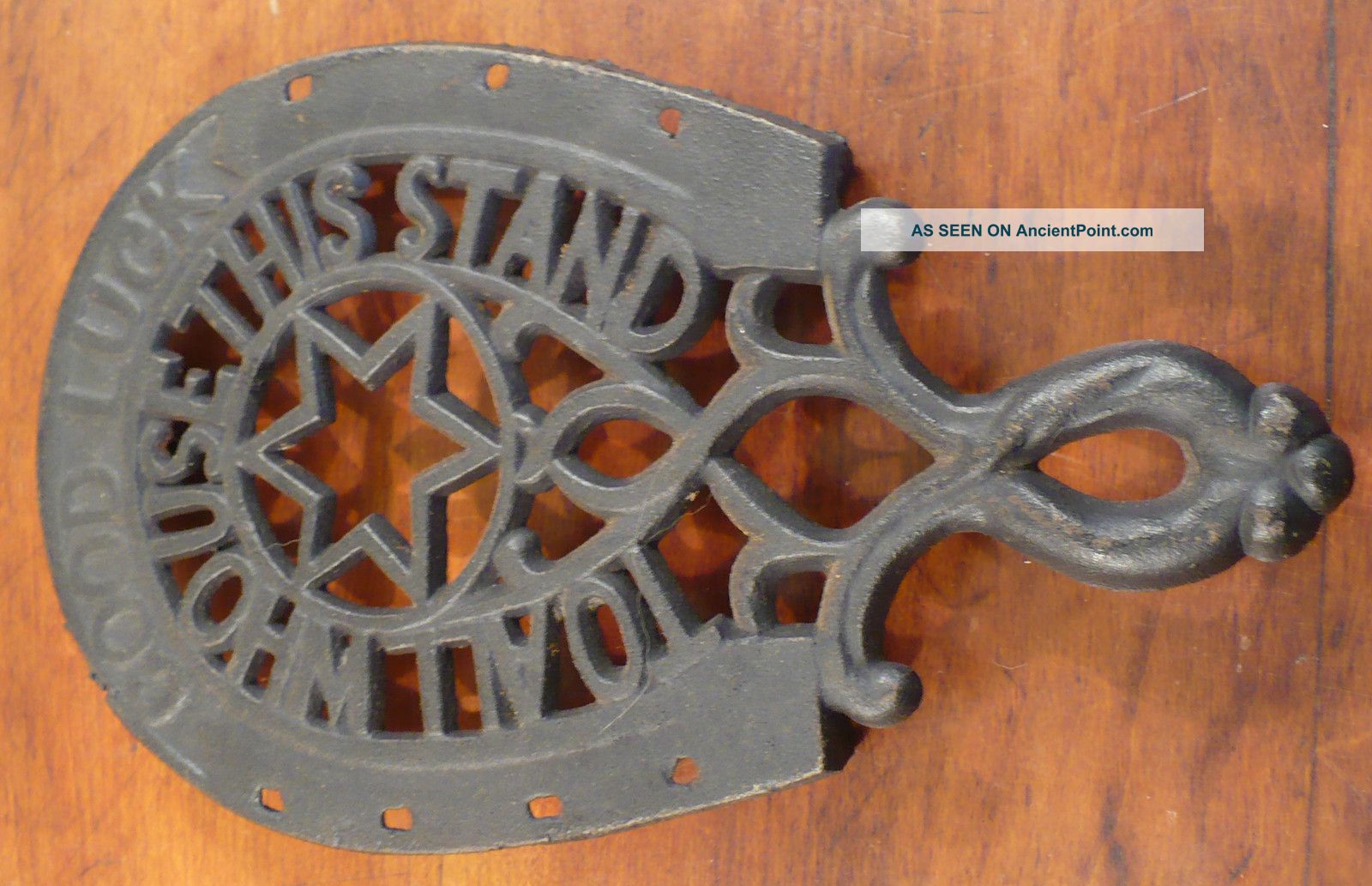 Vintage Wilton Sad Iron Cast Iron Trivet Good Luck To All Who Use This Stand Trivets photo