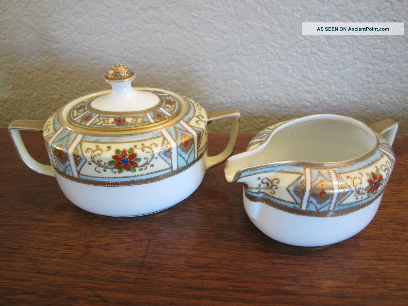 Handpainted Nippon [crown Mark] Sugar Creamer Art Deco,  Gold Overlay 1891 - 1921 Art Deco photo