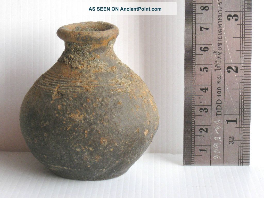 Antique Ancient Small Clay Earthenware Masonry Pot 2 3/4 