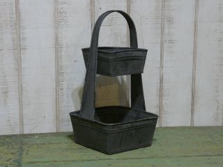 Vintage Reproduction Weathered Galvanized 2 Tier Metal Tote photo