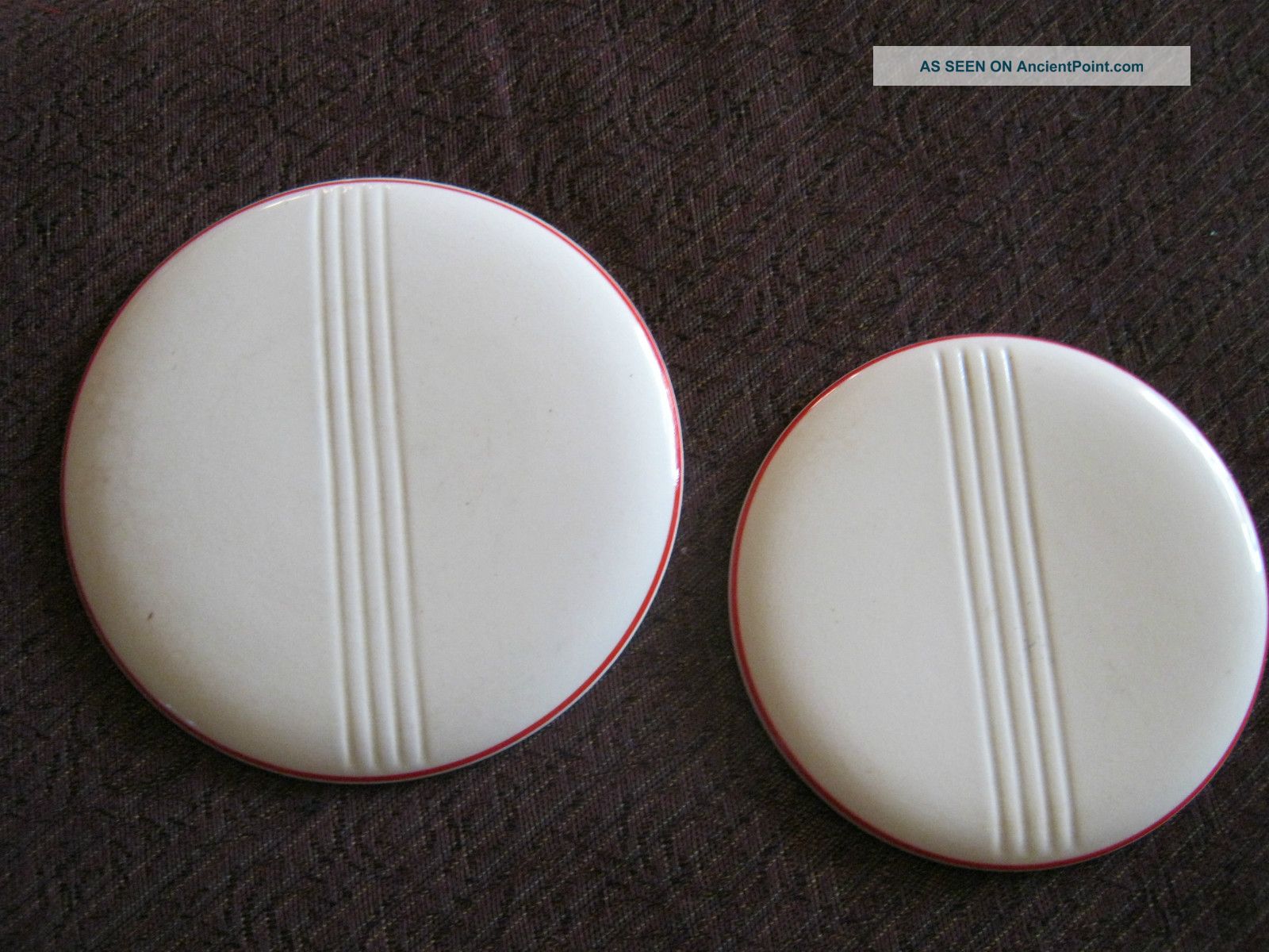 2 Antique Art Deco Off White/red Trimmed Kitchen Collectible Trivets Trivets photo