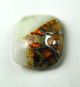 Antique Leo Popper Glass Button Cream W/ Orange & Silver Inlay Buttons photo 1