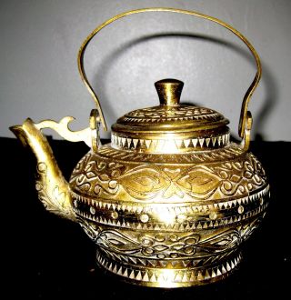 Antique Pure Bronze Hand Carved Teapot India photo