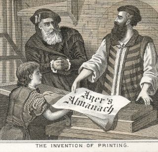 1800 ' S Invention Of The Printing Press Ayer ' S Medicine Almanac Cure Trade Card photo