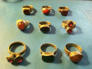 Antique Medieval Silver Ring With Gemstone (lot) photo