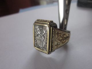 Georgian Christian Silver And Gold Ring With Saint Andrew 