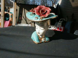 Vintage Head Vase Wearing Hat With Roses photo