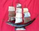 Carved Ox Tusk Sail Boat Schooner Ship Beiges & Browns10 Piece Ox Bone Sails Scrimshaws photo 2