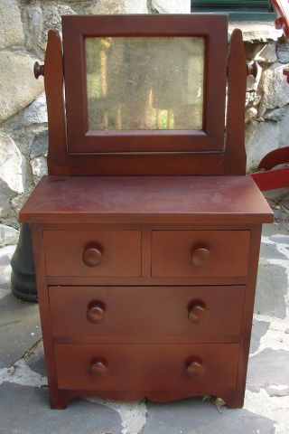 60 Year Old Child ' S Solid Cherry Wood Dresser With Mirror Bench Made photo