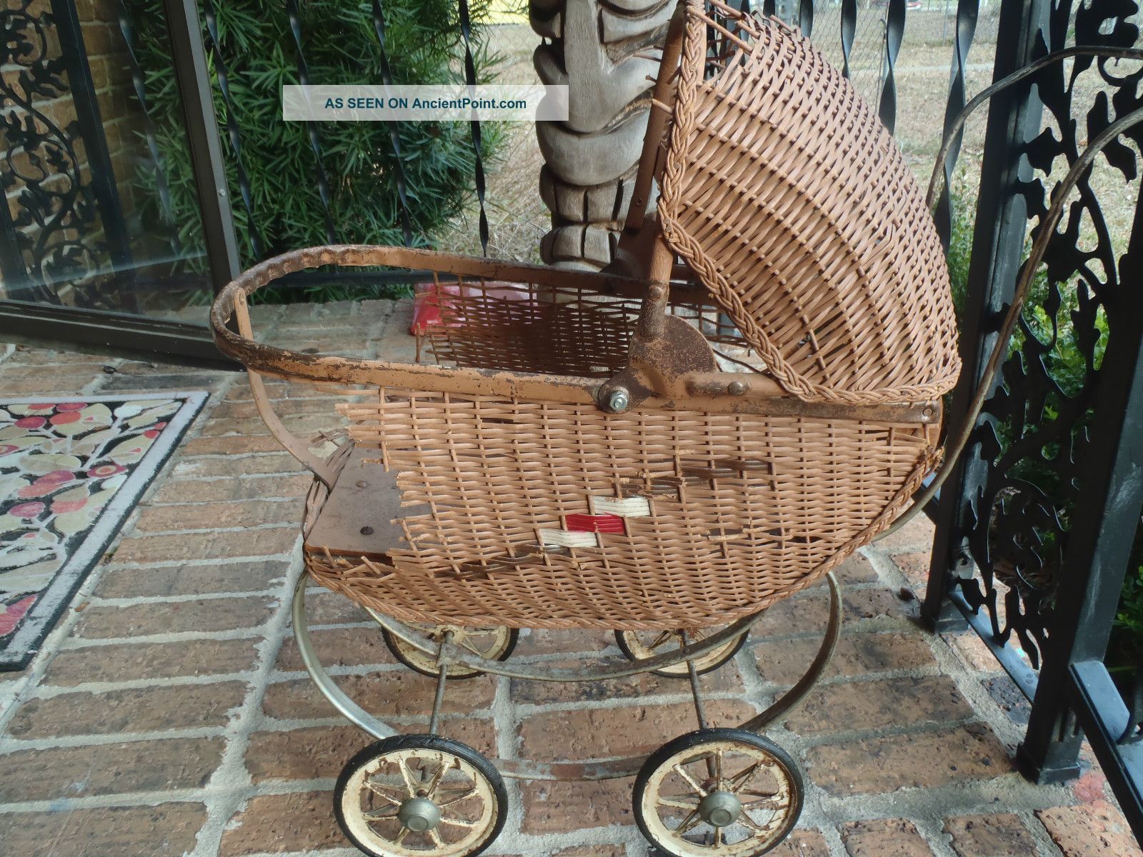 Antique Vintage Doll Carriage Stroller Pram Wicker Unmarked Baby Carriages & Buggies photo