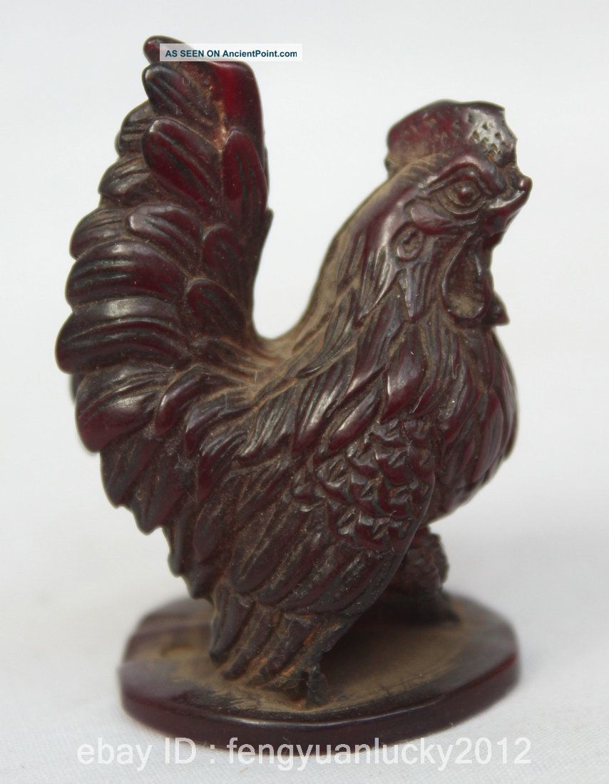 Rare Chinese Amber Chrysophoron Fengshui 12 Zodiac Year Rooster Cock Statue Reproductions photo