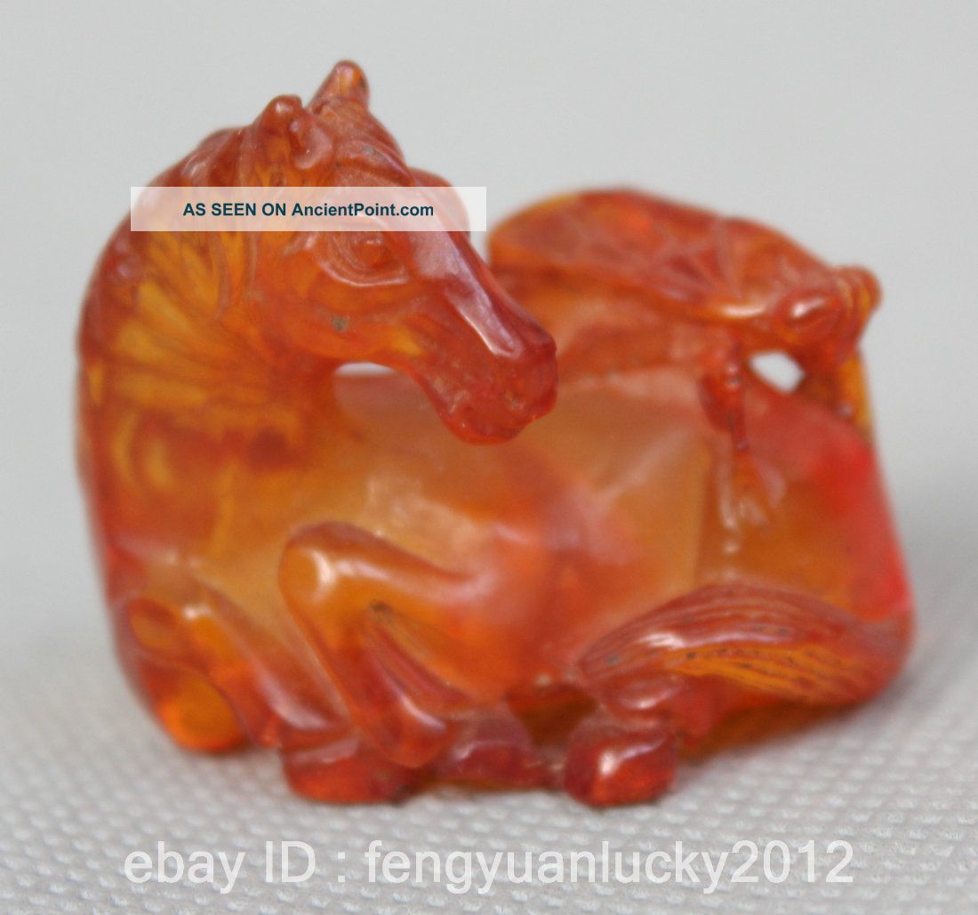 Rare China Chinese Amber Chrysophoron Fengshui 12 Zodiac Year Tang Horse Statue Reproductions photo
