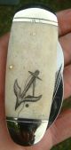 Nautical Scrimshaw Art,  Tall Ship,  Whale,  Anchor,  2 Blade Folding Knife/knives Scrimshaws photo 2
