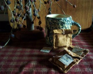 Primitive Colonial Pantry Country Conversational Tea Bag Ornies Bowl Fillers photo