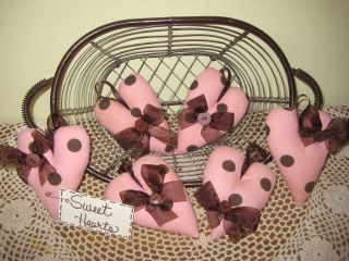 Primitive Handmade Shabby Pink Valentine Fabric Heart Ornies Ornaments Decor photo