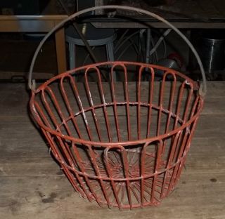 Red Coated Wire Metal Egg Gathering Basket Vtg Antique Primitive Farm Apple photo
