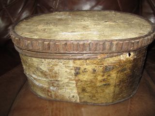Antique Birch Bark Box Large Oval Shape With Cover Adirondack Style photo