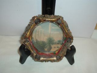 Vintage Arts And Crafts Ash Tray Yucca Plant Picture Stone Rock Ugly photo