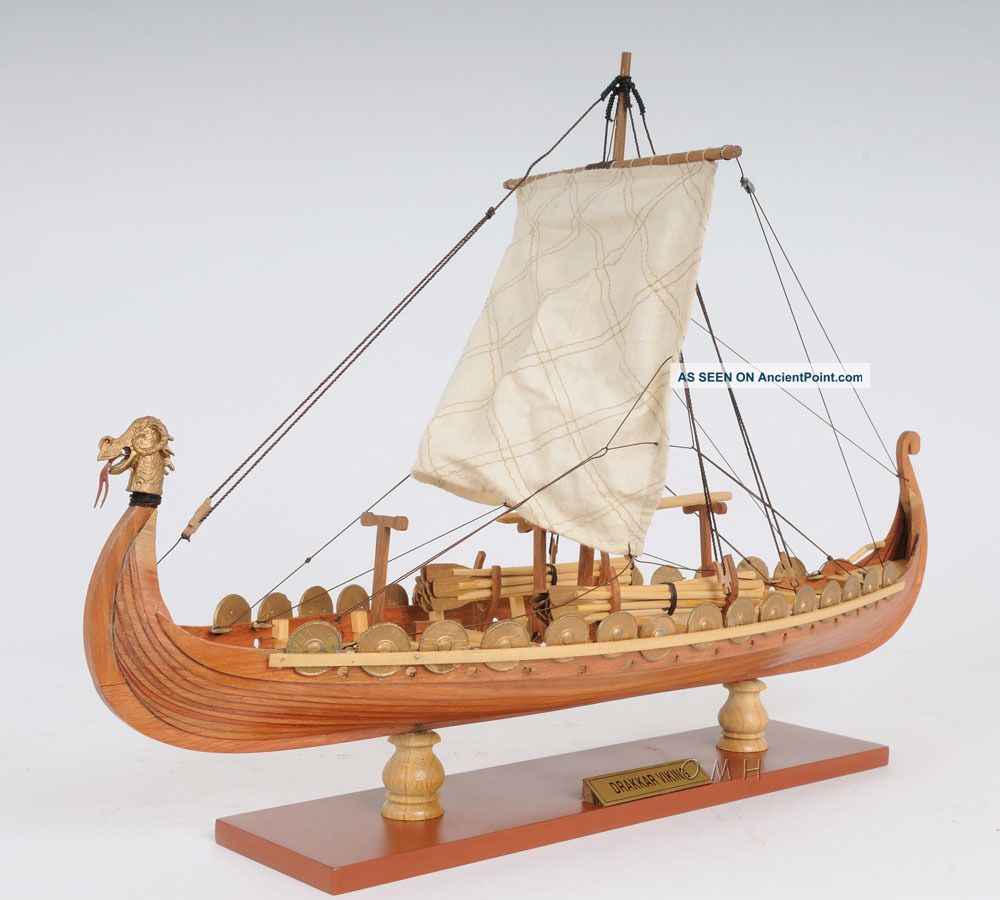 Drakkar Dragon Viking Ship Wooden Model Small 15 " Built Sailboat