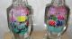 Pair Old Chinese Reverse Painted Glass Vase Late Republic 20th Century Signed Vases photo 3