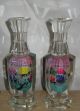 Pair Old Chinese Reverse Painted Glass Vase Late Republic 20th Century Signed Vases photo 6