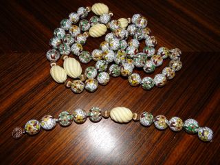 Vintage Chinese Cloisonne Bead Necklace & Bracelet 42 