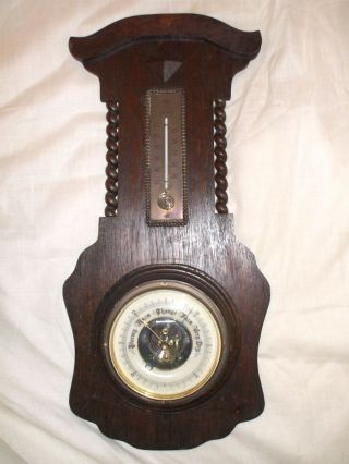 Huge Unique Carved Oak Victorian Aneroid Barometer photo