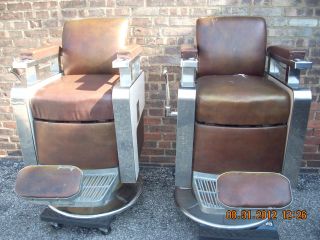 2 - Koken (triumph) Model Barber Chairs,  Good - Condition,  Tan Upholstery photo