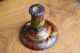 Pokerwork Candlestick 1930s Signed Mm Australian Poinsettia Woodenware photo 8