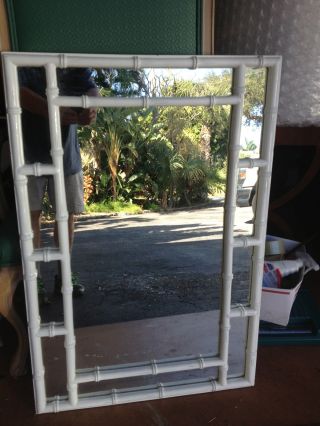 Vintage Hollywood Regency Faux Bamboo Painted Wall Mirror Unique Stunning photo
