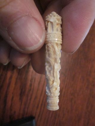 Ox Bone Carved Needle Or Pin Holder,  Exquisite Carving,  Small photo