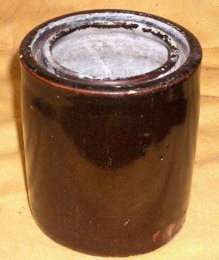 Antique Albany Slip Brown Glazed 1/2 Quart Canning Jar Wax Sealer photo