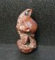 A647: Japanese Wood Carving Ware Netsuke Frog Of Sumo Wrestler With Sign Netsuke photo 1