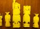 Antique 1900s Chinese Ox Bone Figural Chess Set Hand Carved Asian W Box 32 Pc Men, Women & Children photo 7