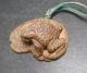A701: Japanese Wood Carving Ware Netsuke Frog On Straw Sandals With Sign Netsuke photo 3