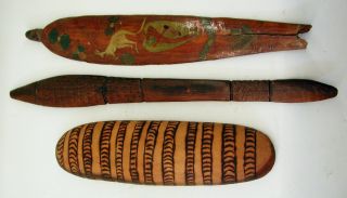 Bulk Lot: Vintage Aboriginal Club,  Coolamon & Handpainted Woomera photo
