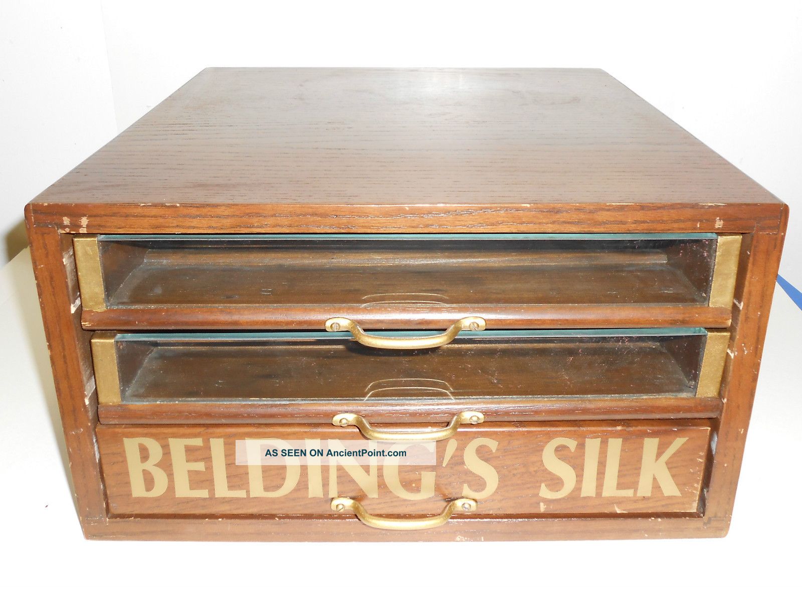 Antique Wood Display Case Sewing Box Belding ' S Silk Bobbin Spool Thread Drawers Boxes photo
