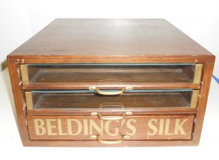 Antique Wood Display Case Sewing Box Belding ' S Silk Bobbin Spool Thread Drawers photo