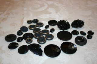 31 Antique Buttons Black,  Glass & Various Materials Very Decorative photo
