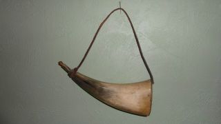 Antique Swedish Powder Horn Of Cow Horn & Wood 1800 ' S photo