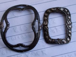 2 X Rare Solid Silver Early English Shoe Buckles 17/18th Century With Maker Init photo