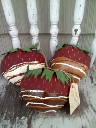 Primitive Folk Art Chocolate Covered Strawberries Bowl Fillers Doll Ornaments photo