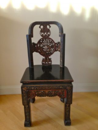 19ct.  Chinese Wood Black Gild Chair photo