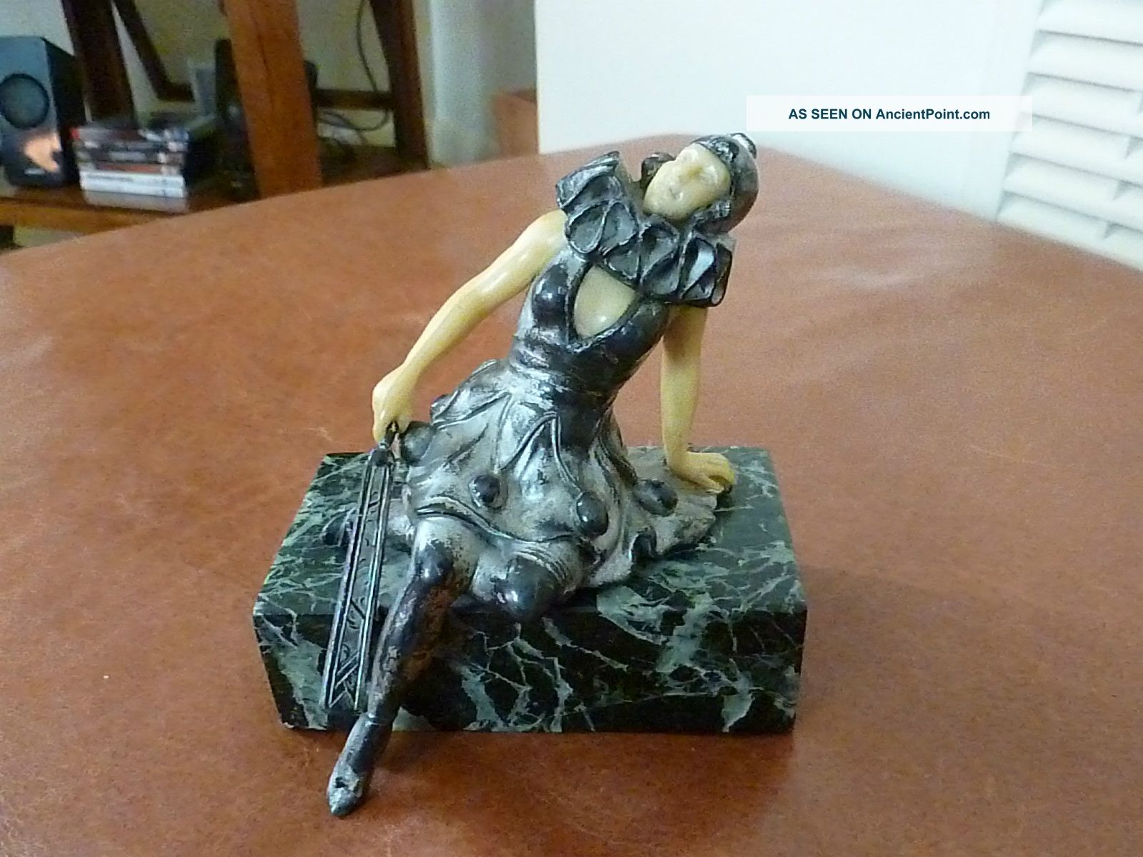 Art Deco Ivorine & Spelter Pierrette With Slapstick Figure On A Marble Base Art Deco photo