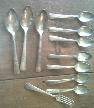 11 Pieces Of Vintage Puritan Silverplate Spoons And Fork photo